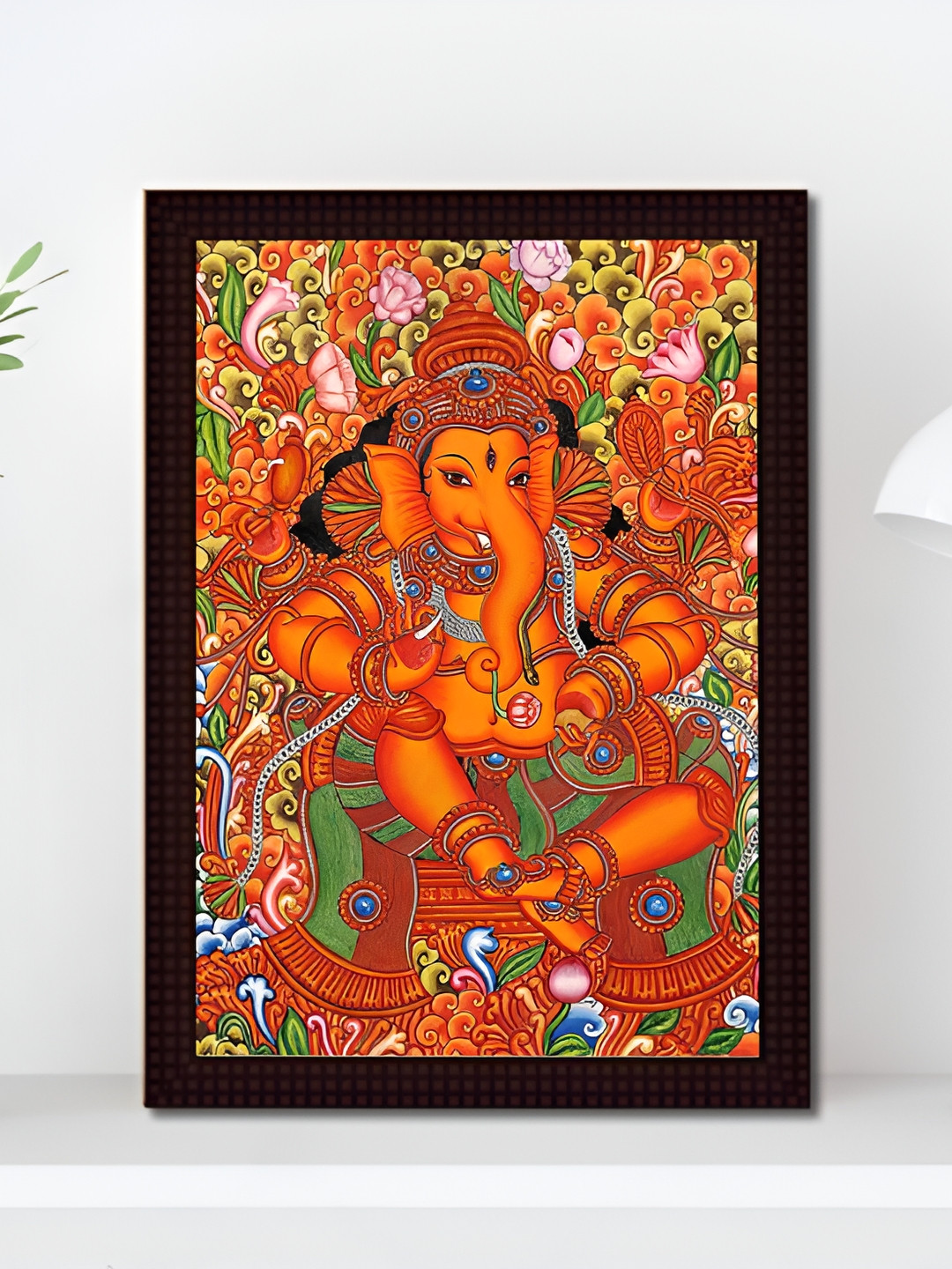 Tamatina Orange & Red 1 Piece Wood Sri Ganesha Religious Wall Paintings