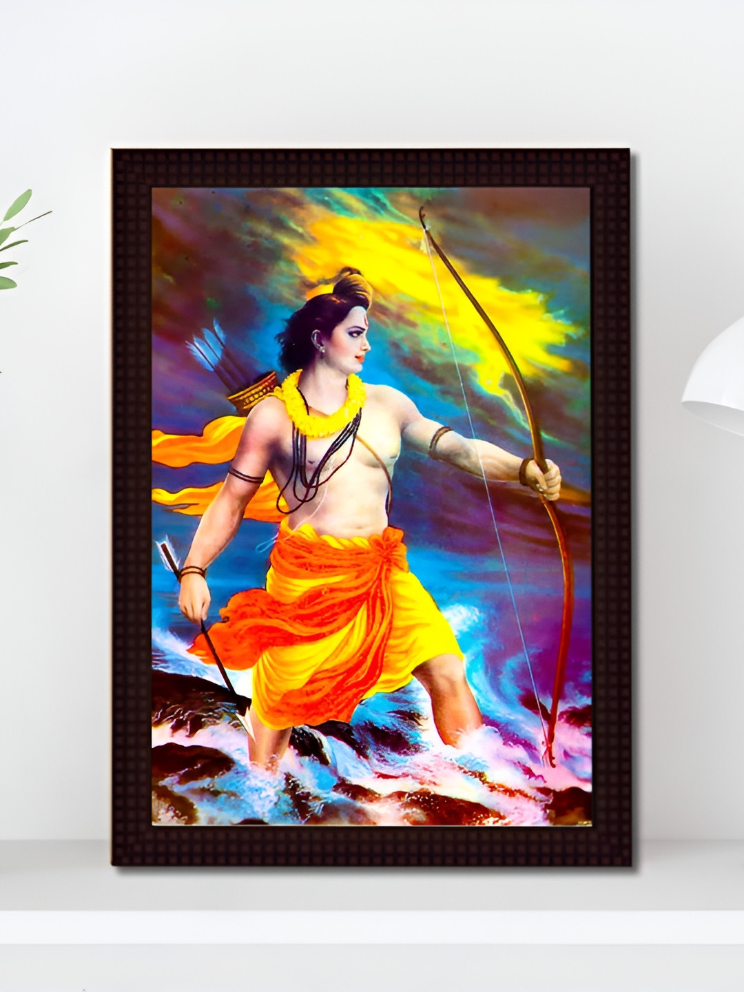 Tamatina Orange & Blue 1 Piece Wood Jai Sri Ram Religious Wall Paintings