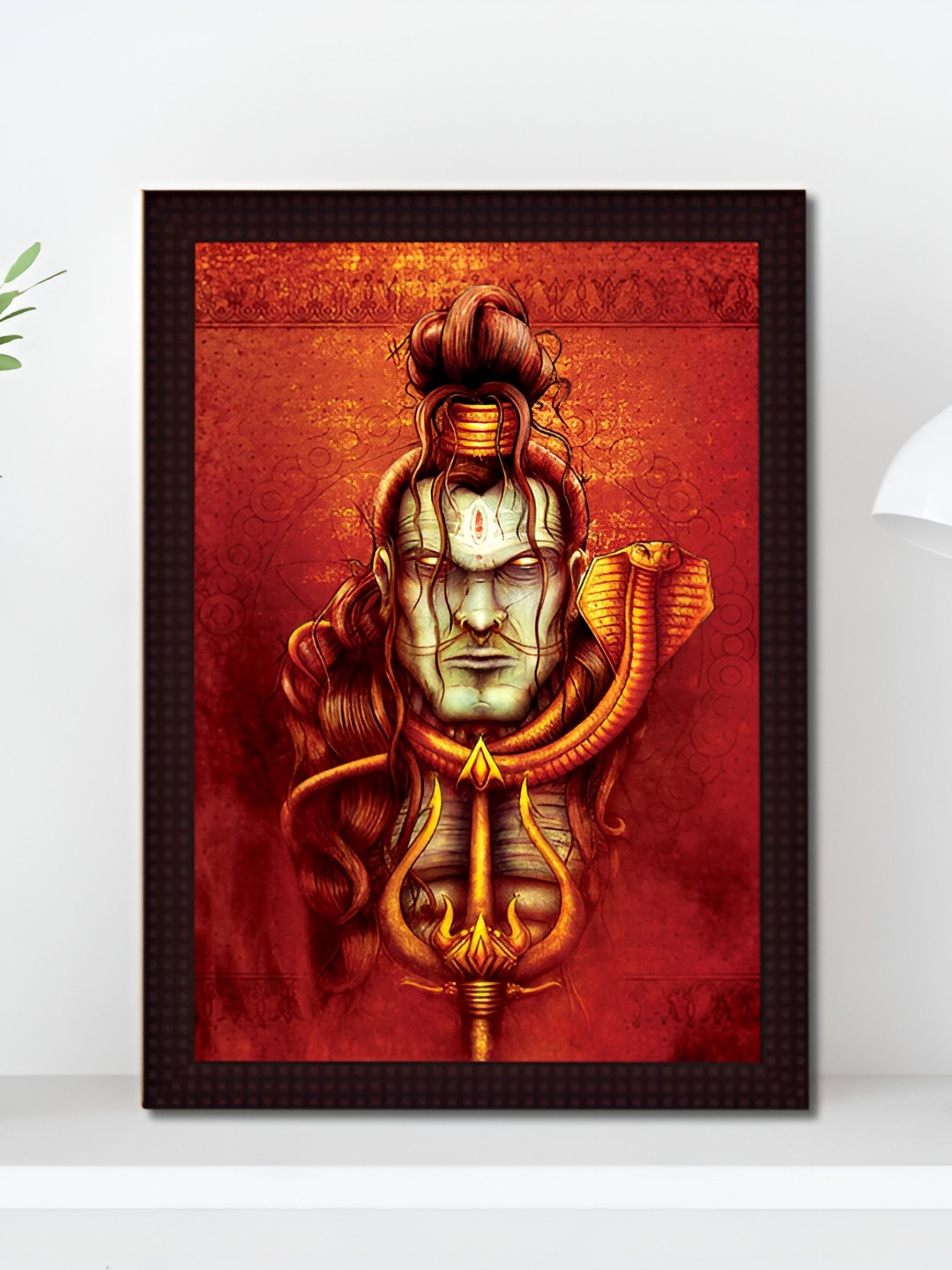 Tamatina Lord Shiva Red Wood Wall Living Room Rectangle Potrait Paintings Wall Art