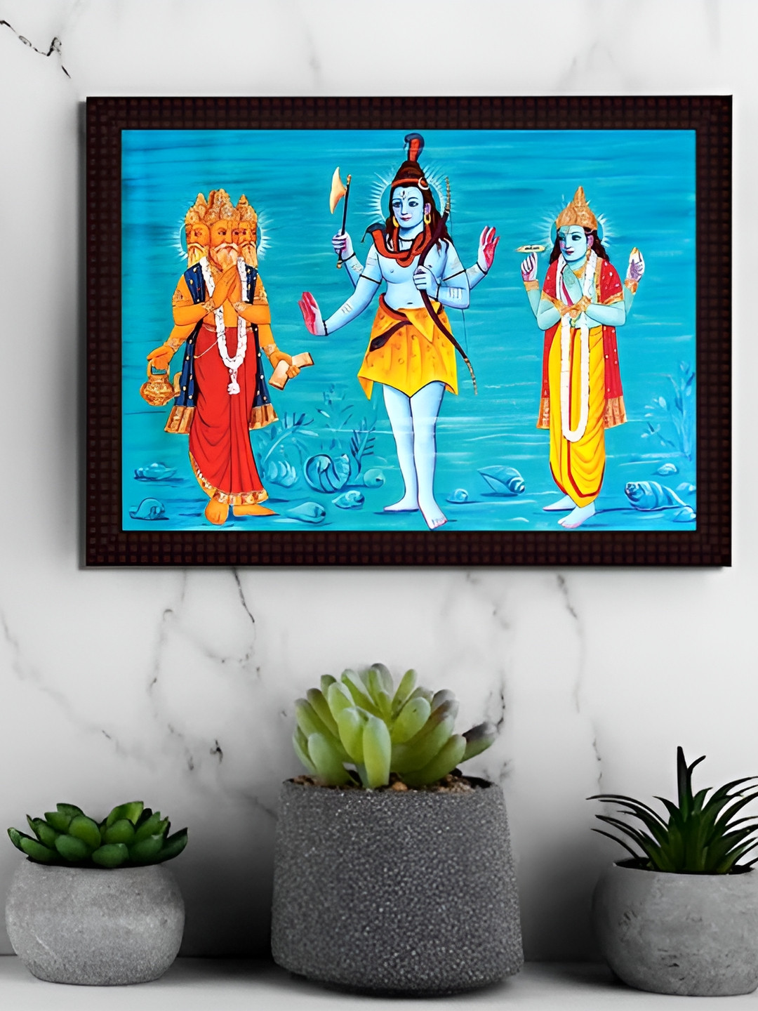 Tamatina Blue & Yellow 1 Piece Wood Swayambhu Religious Wall Paintings