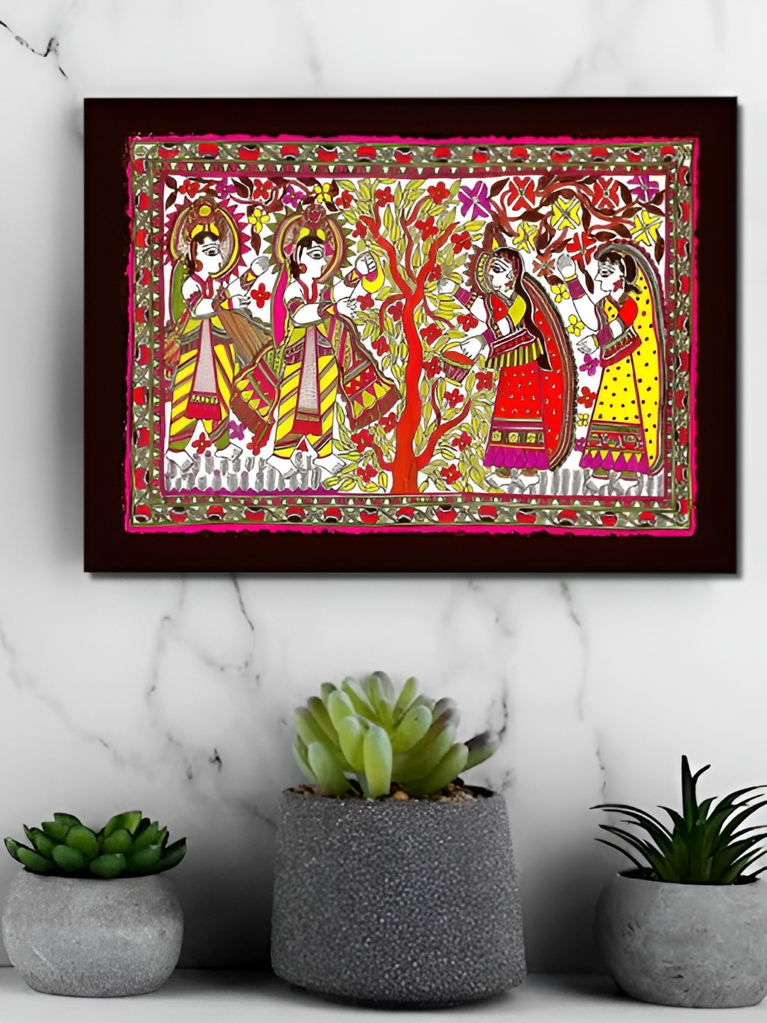 Tamatina Red & Yellow 1 Piece Wood Sita Ram Religious Wall Paintings