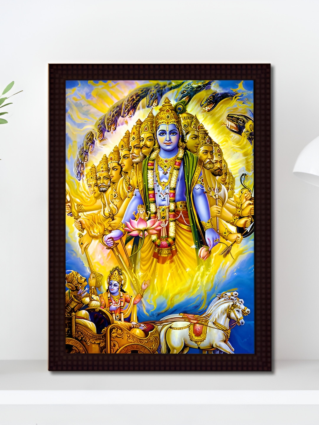 Tamatina Yellow & Blue 1 Piece Wood Jai Sri Krishna Religious Wall Paintings