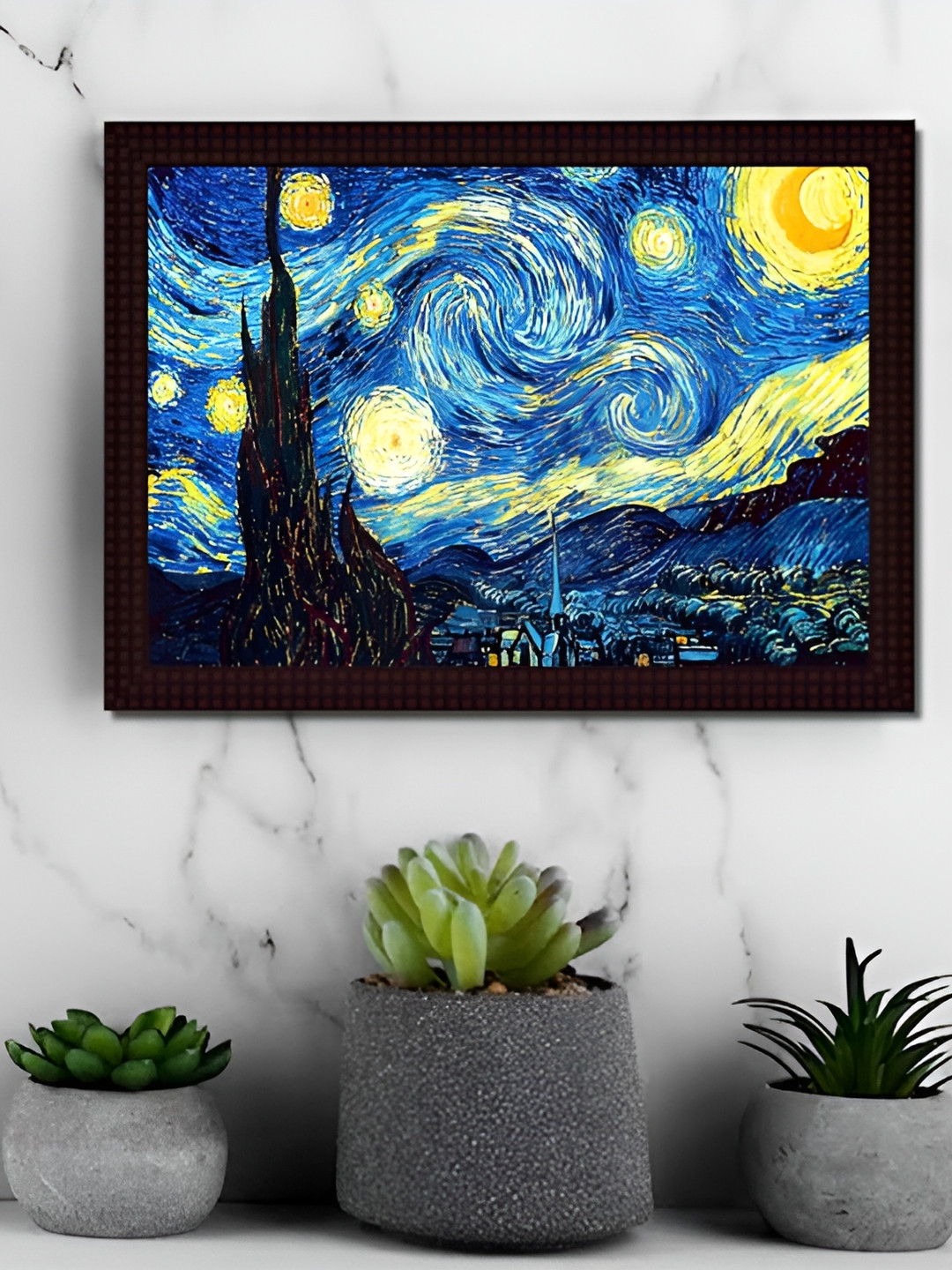 Tamatina Blue & Yellow 1 Piece Wood The Starry Night Abstract Wall Paintings