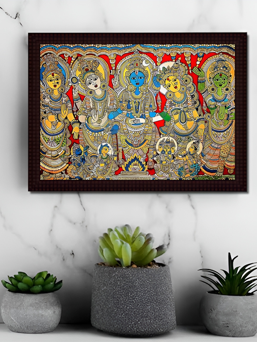 Tamatina Kalamkari Wood Wall Rectangle Paintings Wall Art -15.5x11.5In