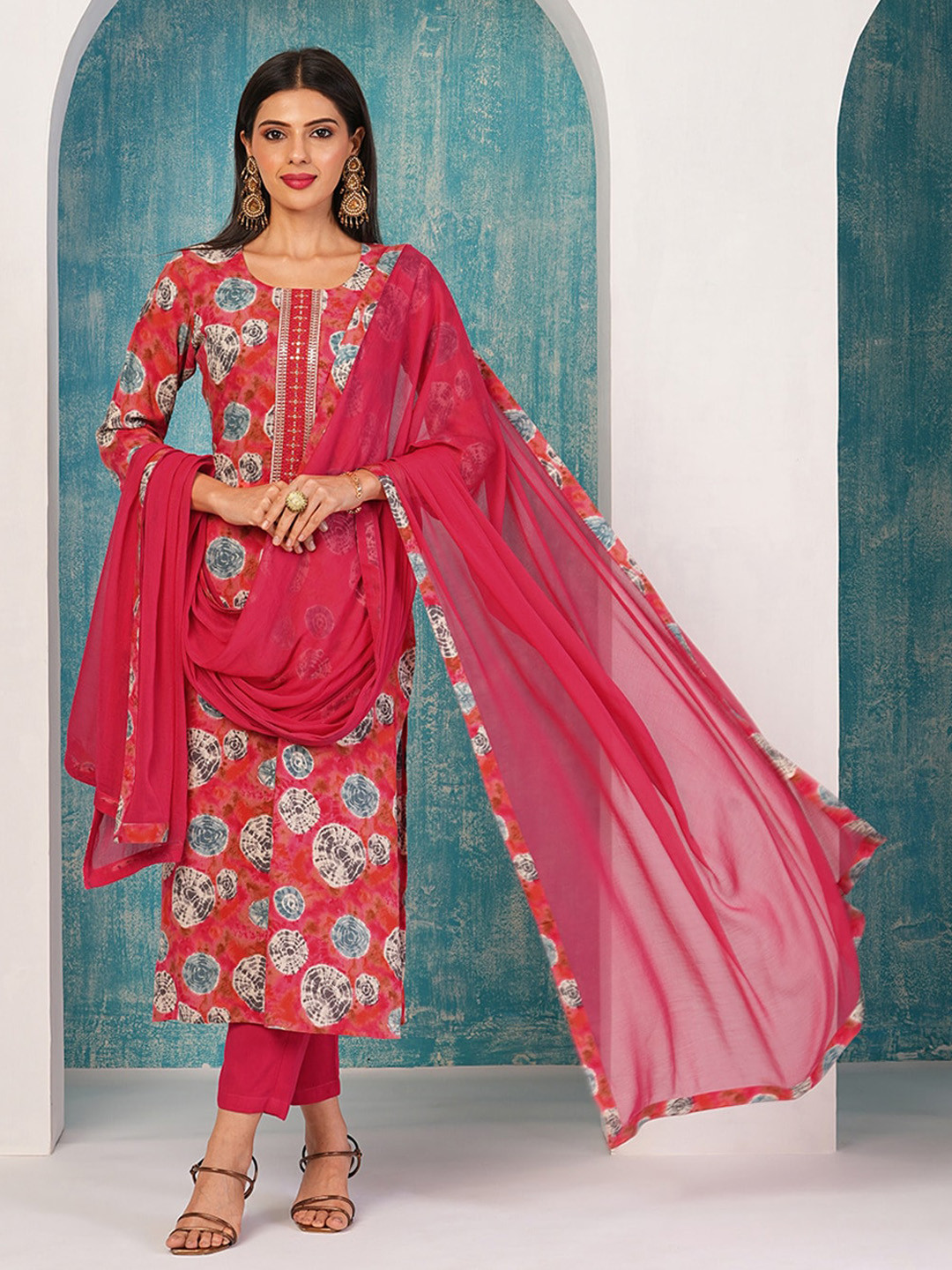 Anni Designer Floral Embroidered Sequinned Straight Kurta with Trousers & Dupatta