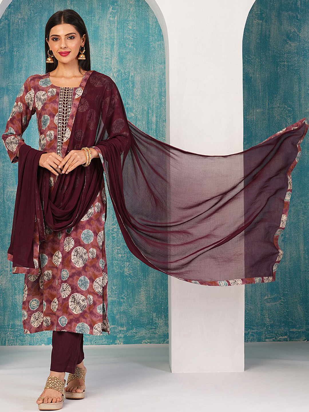 Anni Designer Geometric Printed Straight Kurta with Trousers & Dupatta