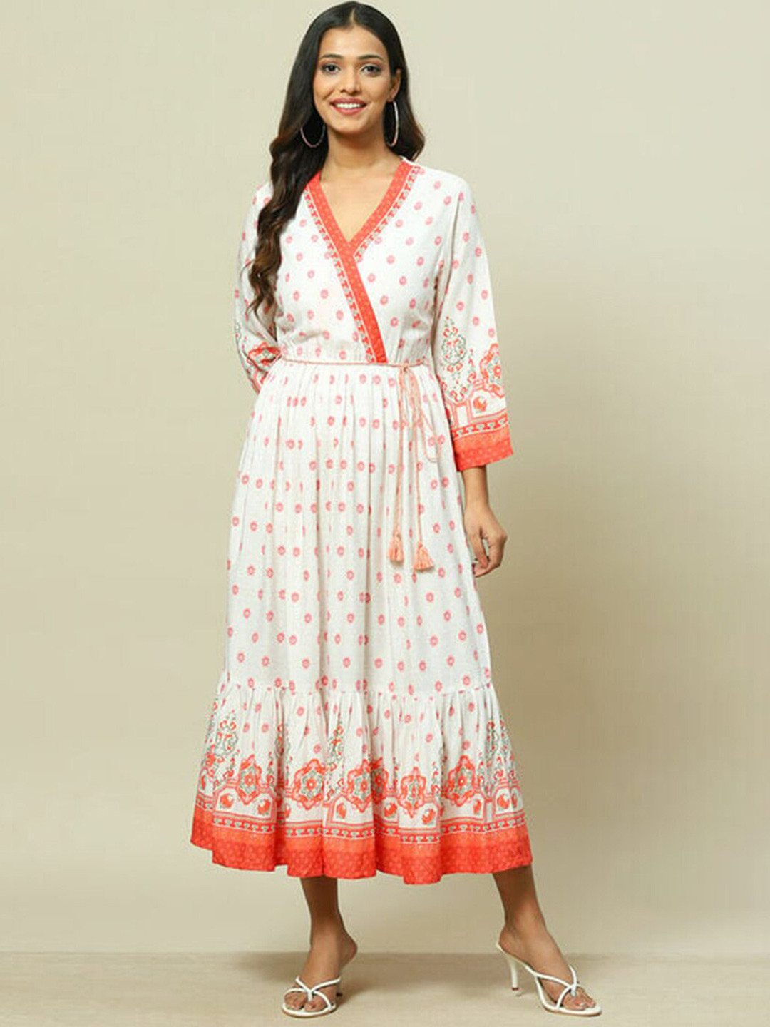 Rangriti Women Ethnic Motifs Print Puff Sleeve Maxi Midi Dress