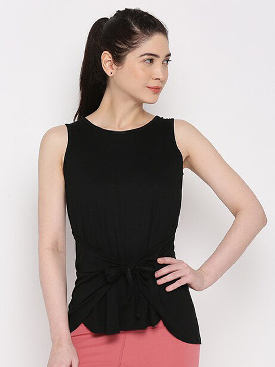 Tuna London Women Solid Waist Tie-Ups Top