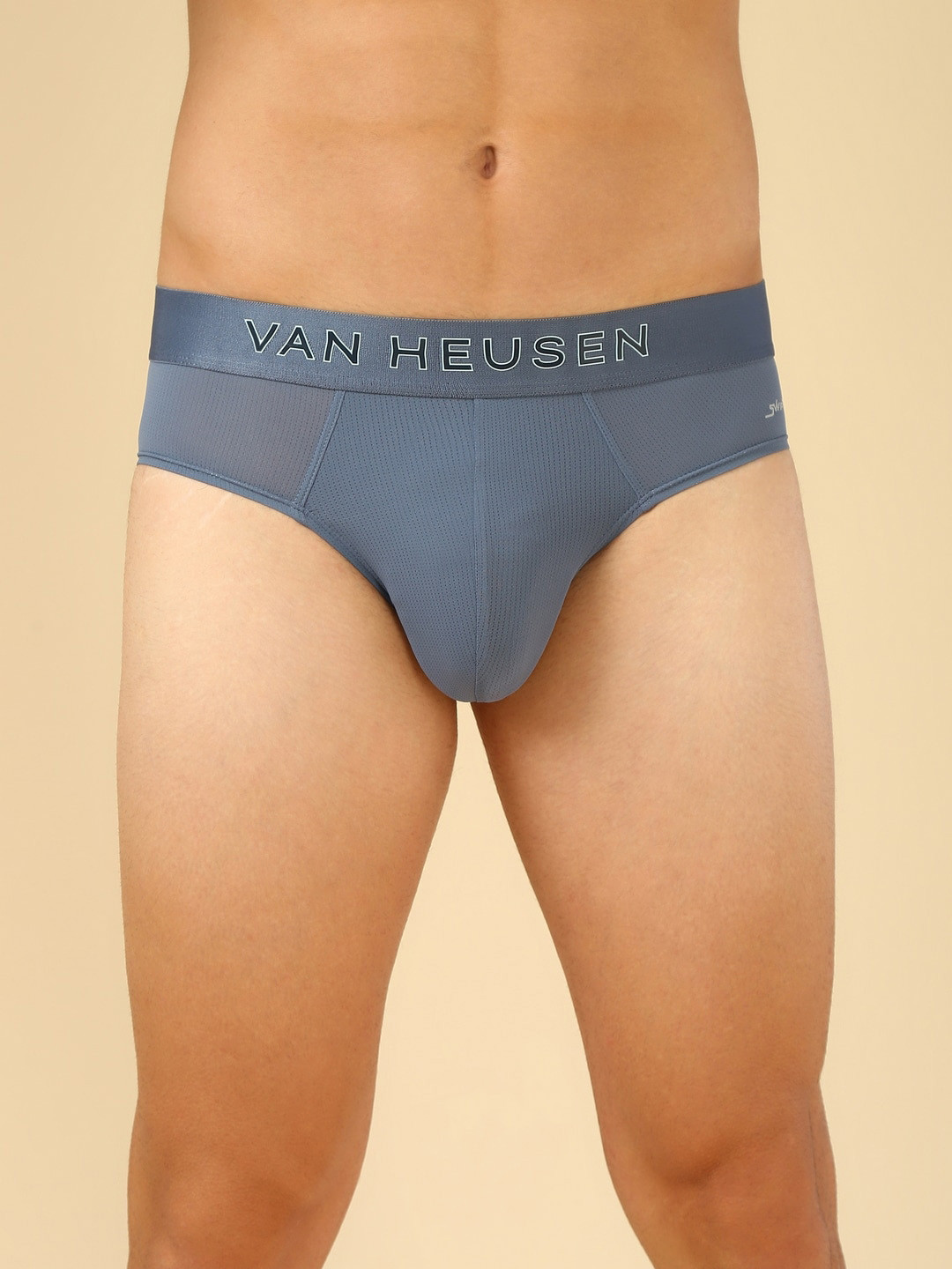 Van Heusen Innerwear Men Silicone Grey Solid Swift Dry And High Stretch Mesh Brief