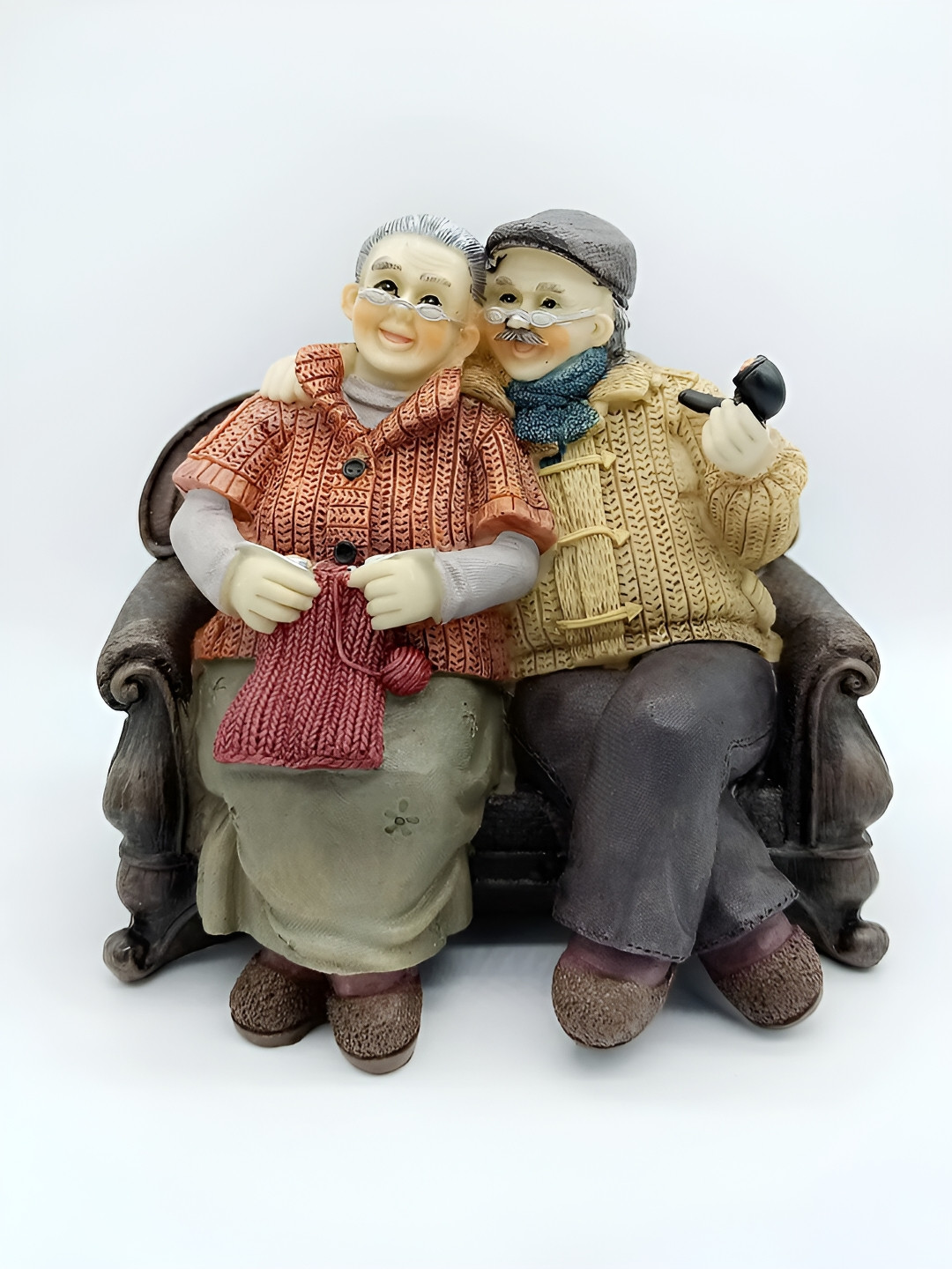 Giftii Cute Grandparents Together Blue Polyresin Glossy Living Room Small Showpiece - 5.9 Inches