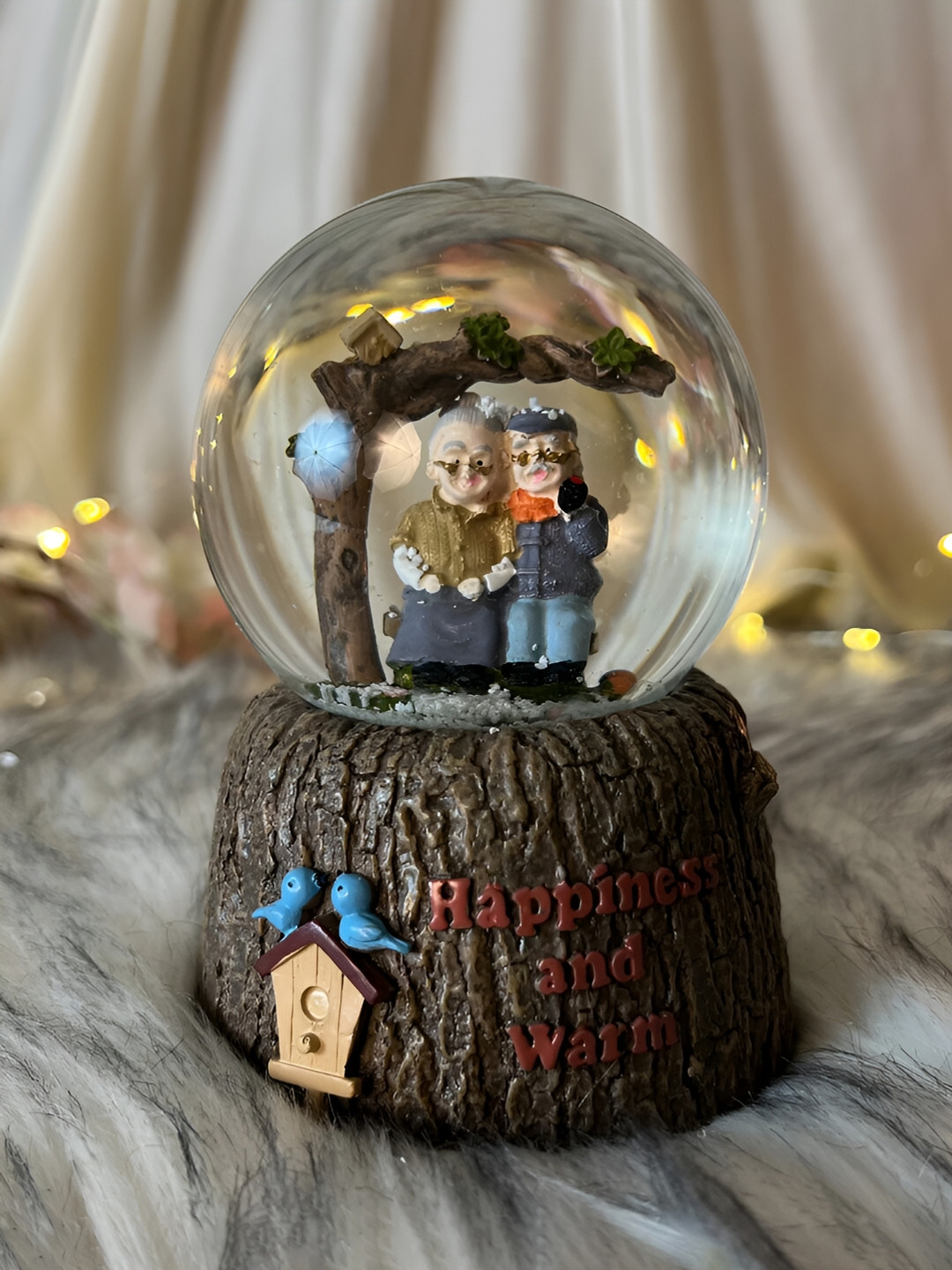 Giftii Cute Old Couple Swing Lovely Brown Crystal Mirrored Bedroom Tiny Showpiece - 3.9 Inches