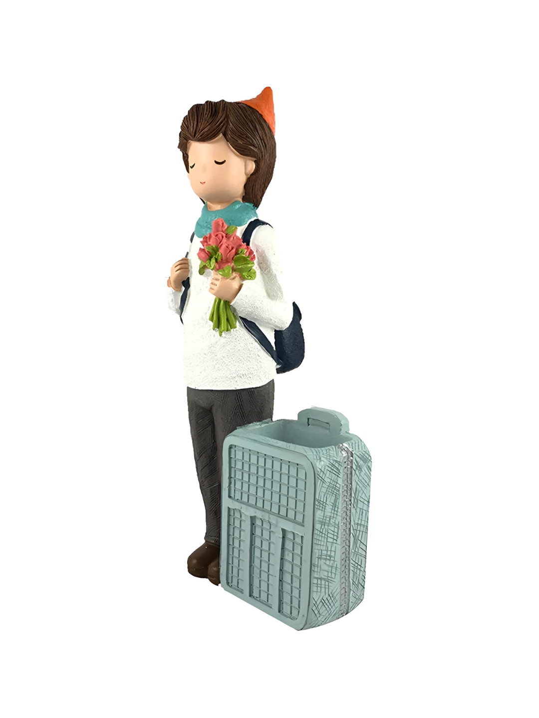 Giftii Cute Girl Pen Stand White Polyresin Matte Living Room Small Showpiece - 7.1 Inches