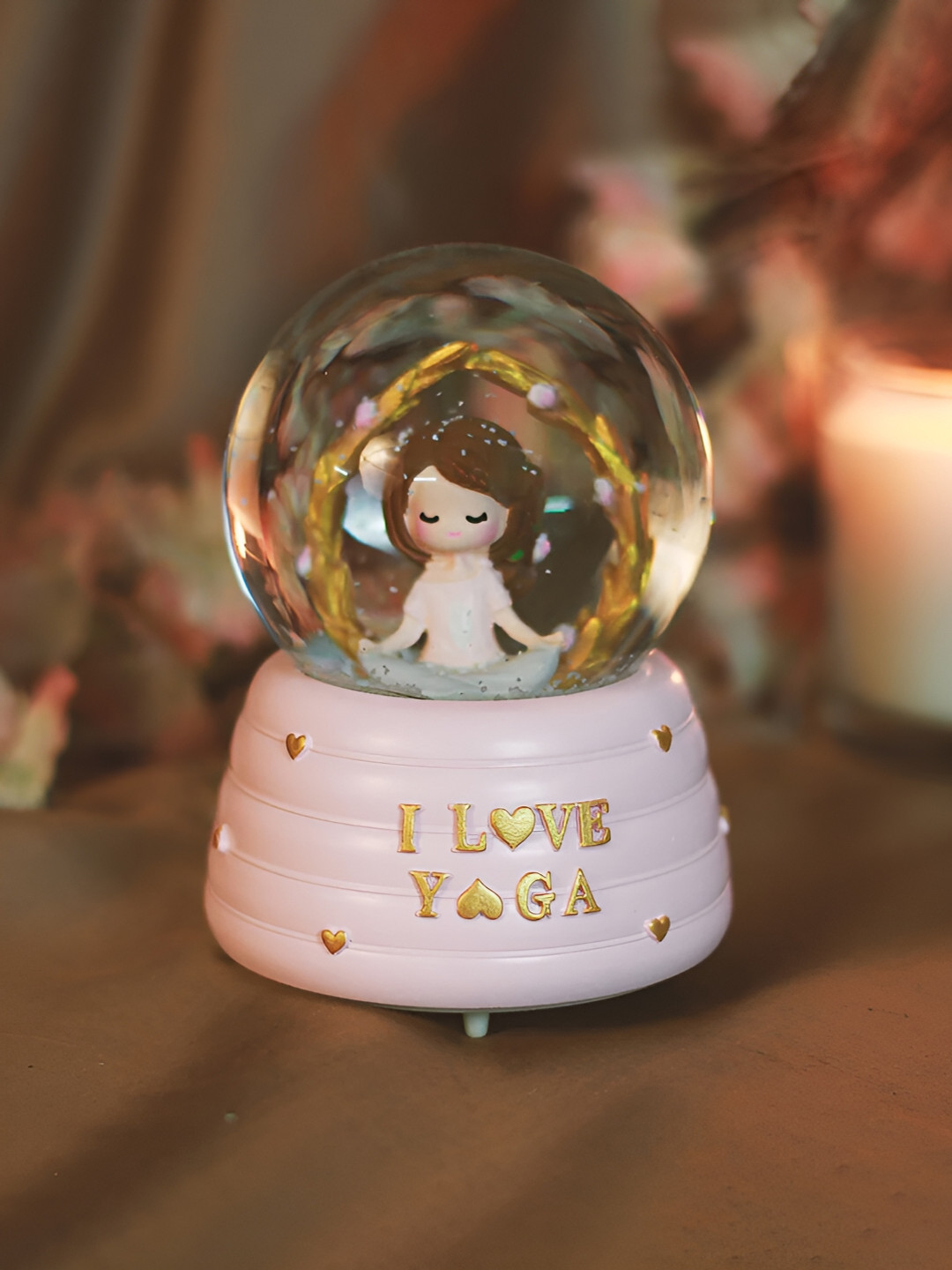 Giftii Snow Ball Pink Glass Natural Living Room Music Tiny Showpiece - 3.9 Inches