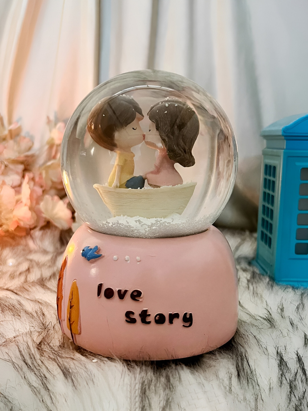 Giftii Love Story Musical Pink Resin Matte Living Room Small Showpiece -