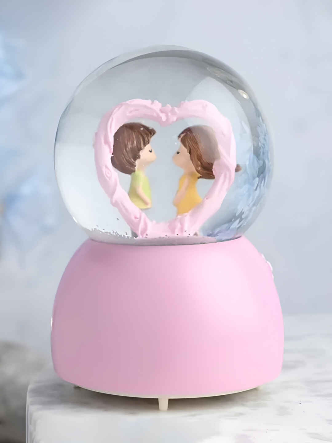 Giftii Cute Musical Snow Ball Pink Polyresin Glossy Living Room Music Small Showpiece - 5.9 Inches