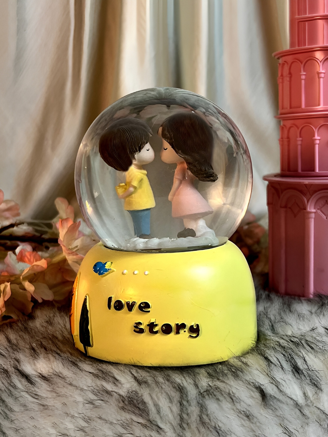 Giftii Love Story Musical Crystal Ball Yellow Other Glossy Living Room Small Showpiece -