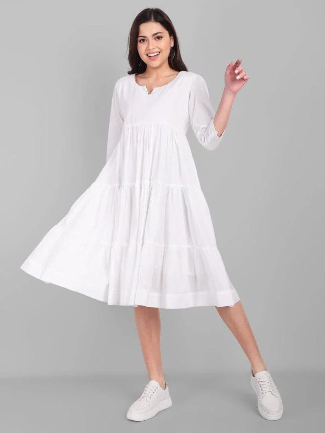 Mera Rang Round Neck Fit & Flare Midi Dress