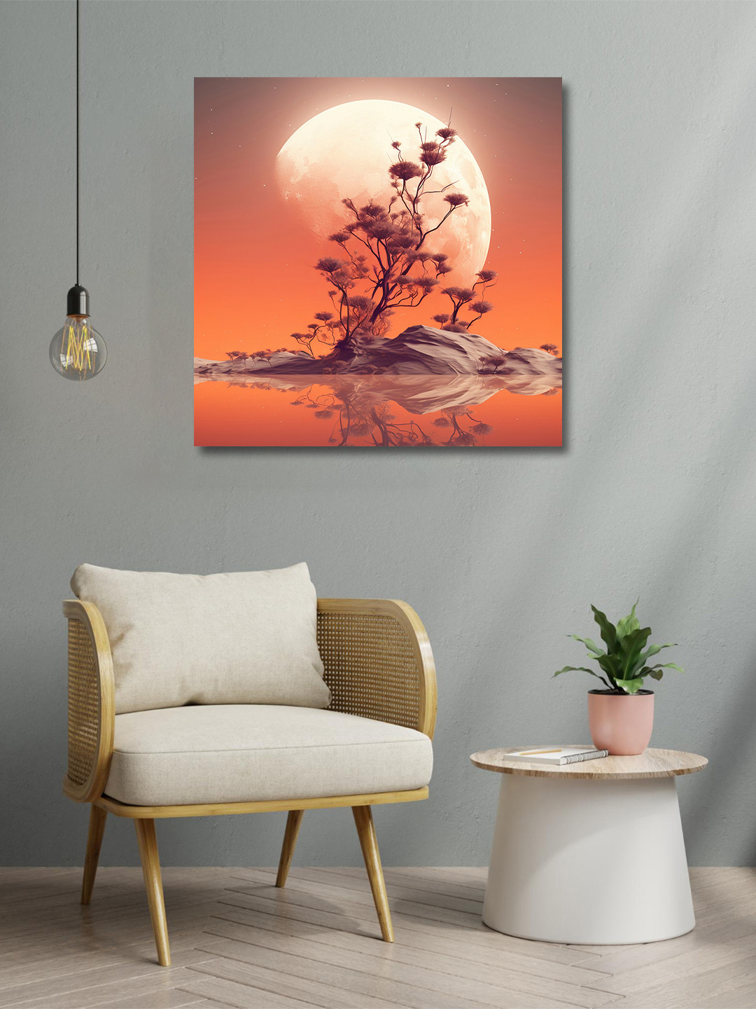 OLIVE TREE Orange Canvas Wall Living Room Square Potrait Paintings Wall Art -24 x 24In