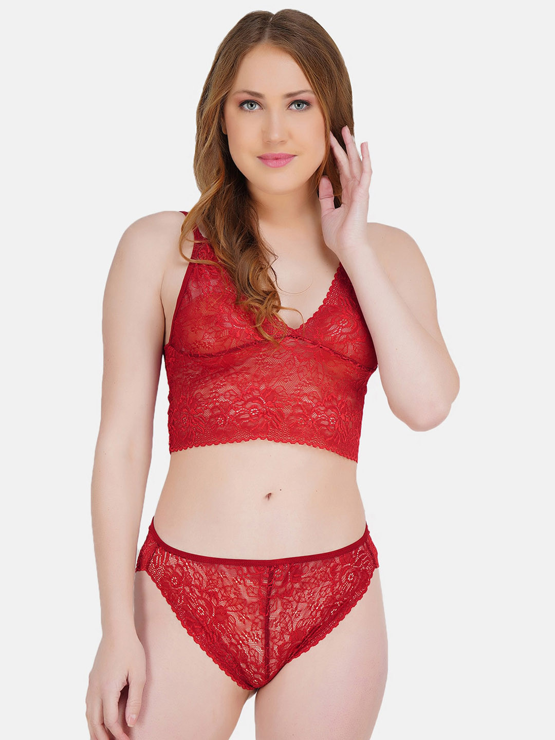 Hill Islands Luxe Lace Net Intimate Wear Lingerie Set-Hill_Islands_VBKNRED_Lingerie_BD_XS