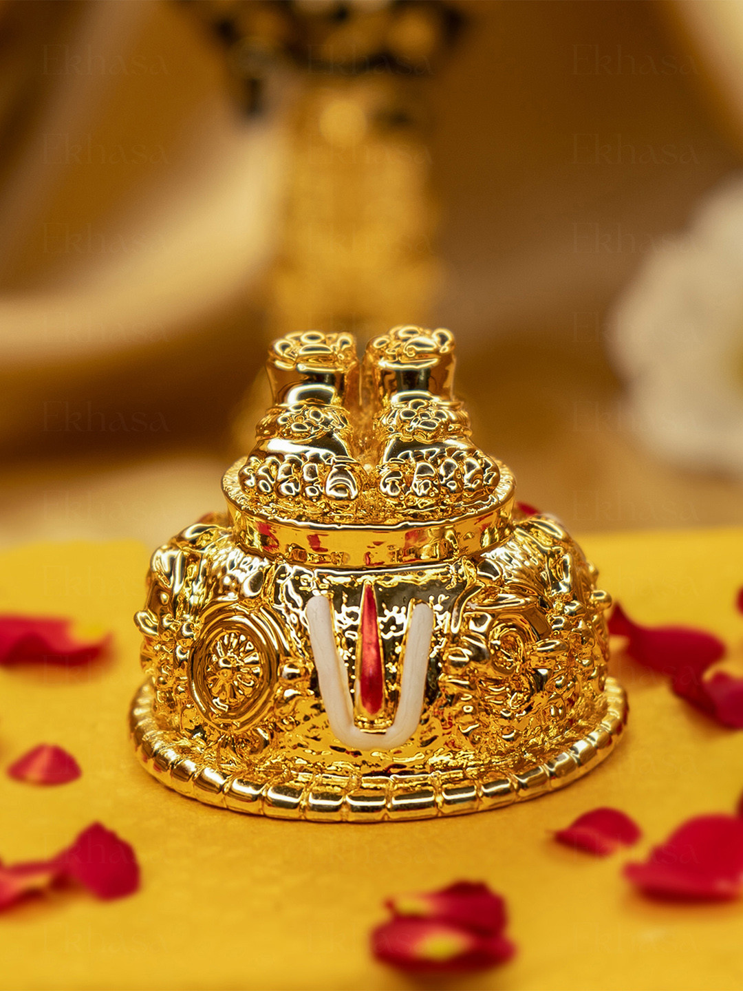 Ekhasa Lord Venkateswara Feet Gold Polyresin Metallic Prayer Room Tiny Showpiece - 1.9 Inches
