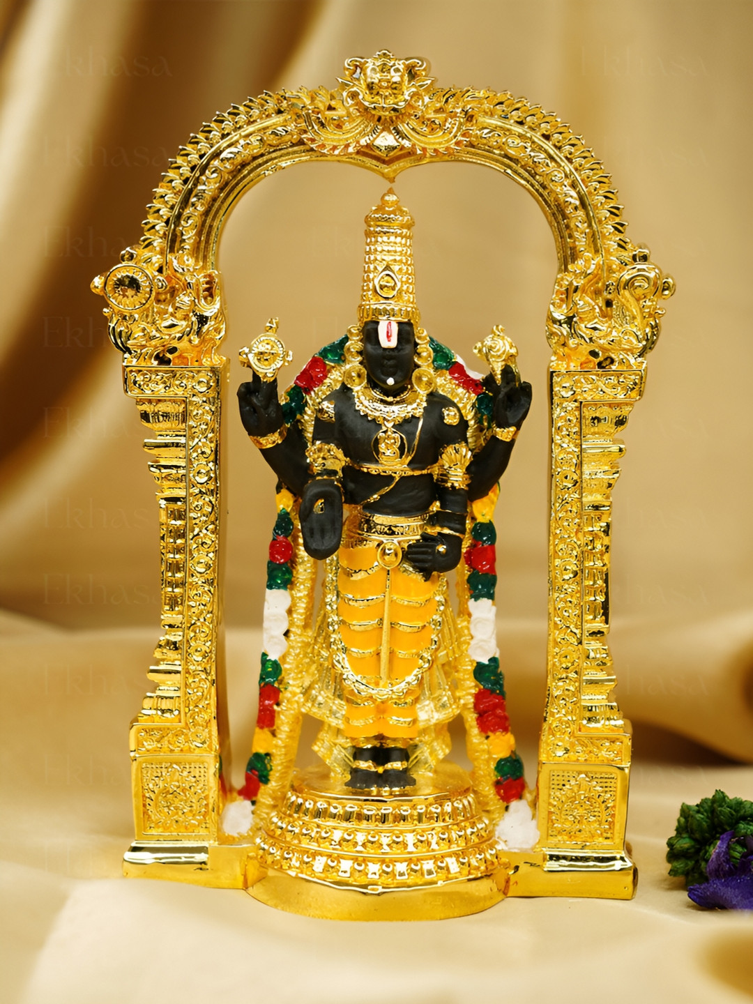 Ekhasa Lord Venkateswara Black Polyresin Glossy Prayer Room Tiny Showpiece - 3.1 Inches