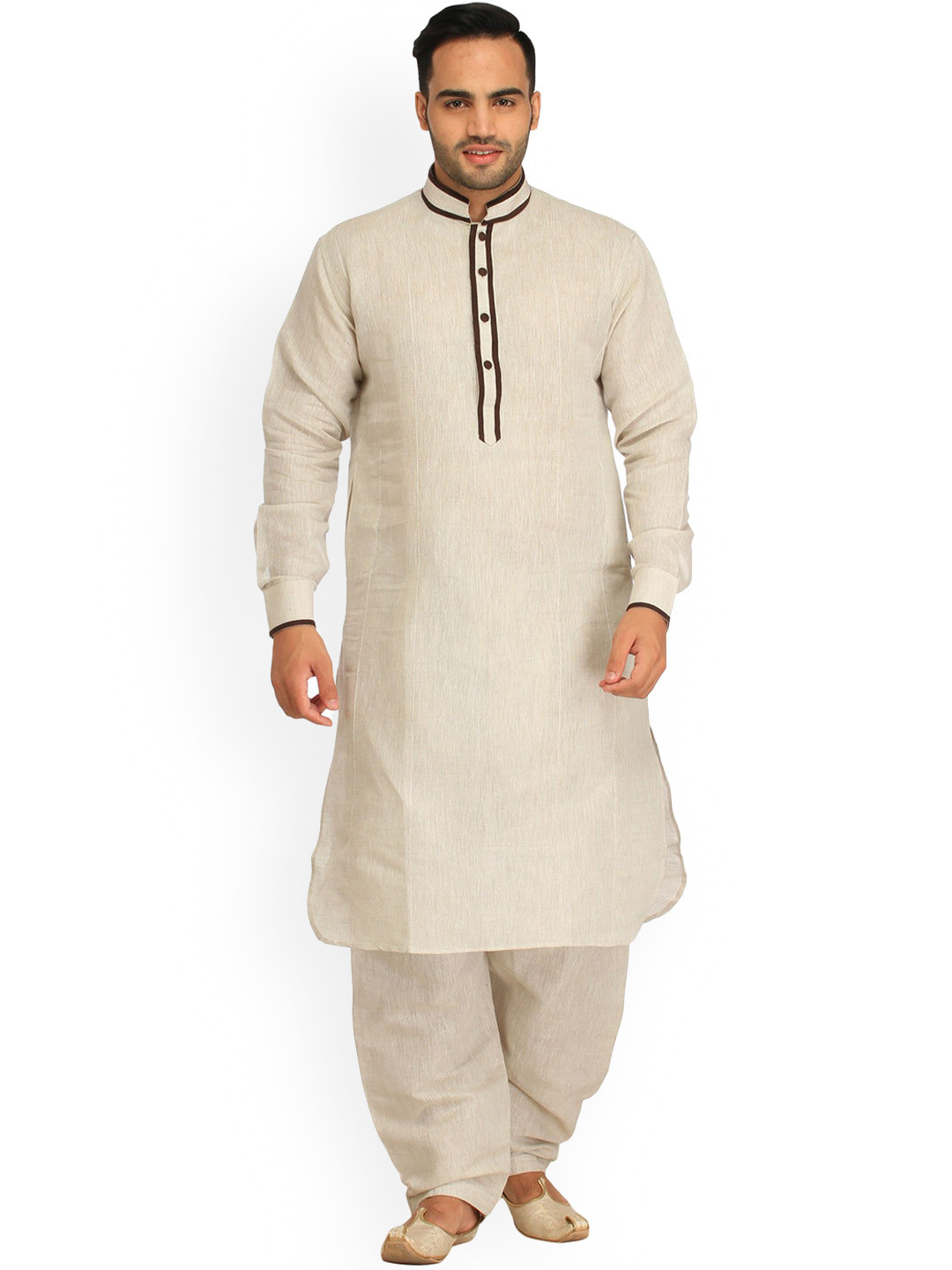 Exotic India Mandarin Collar Long Sleeves Pure Cotton Kurta & Pyjama