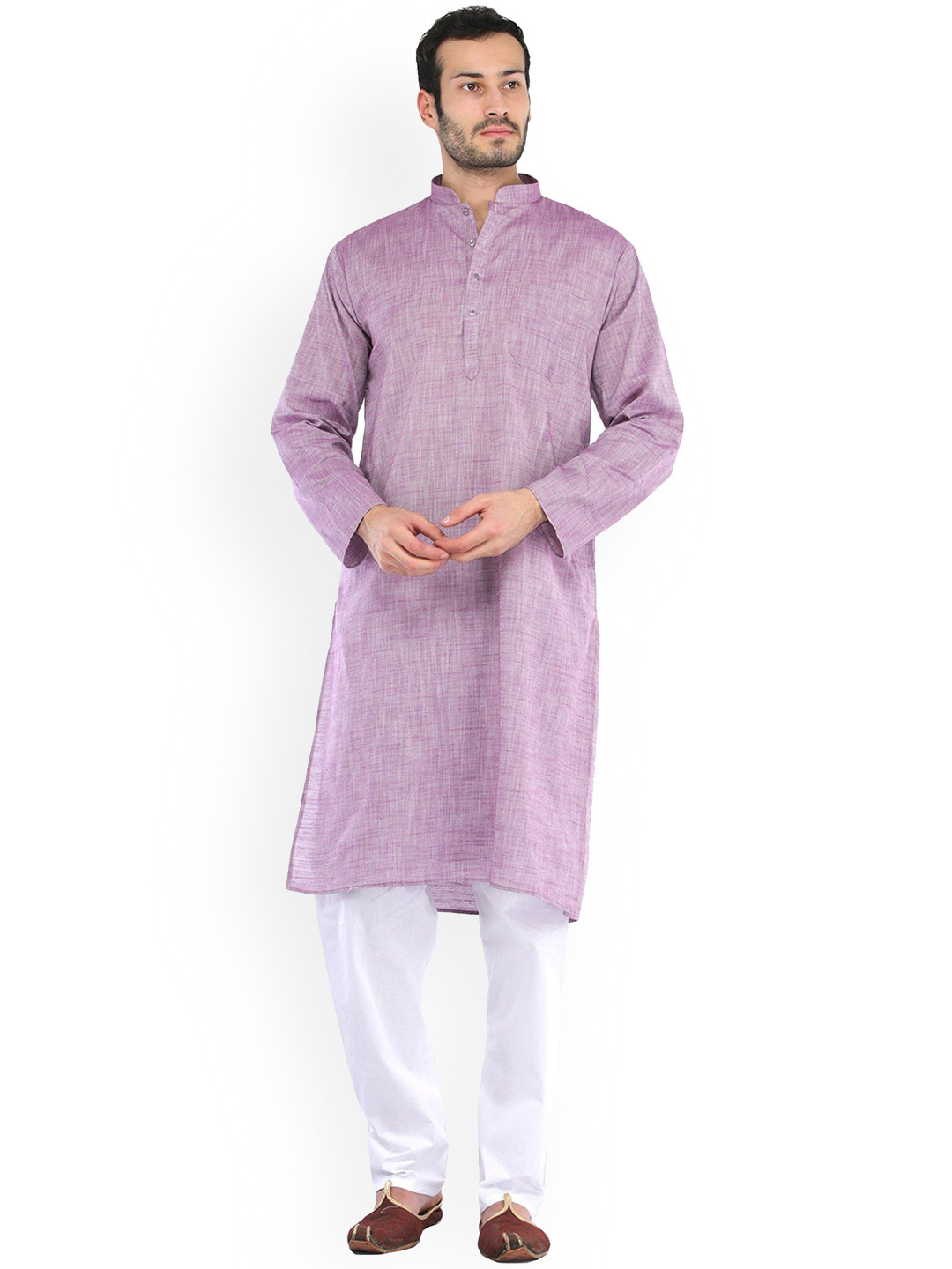 Exotic India Men Plain Cotton Kurta with Pajama Set