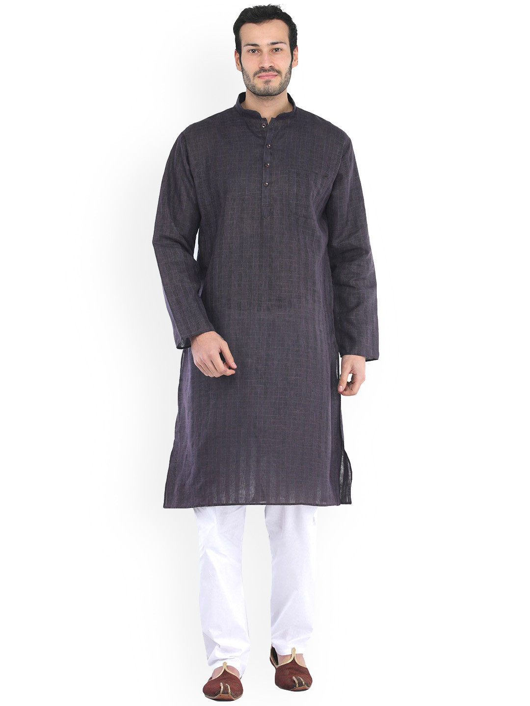 Exotic India Pure Cotton Kurta Pajama with Woven Checks