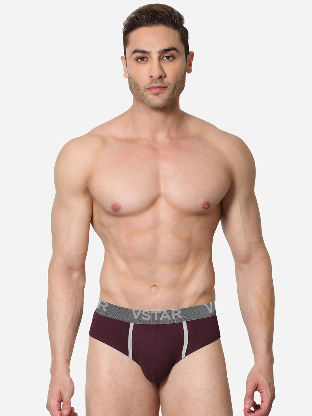 VStar Cotton Low Waist Brief With Contrast Fabric Taping- FRANK NEO-MAUVE_WINE