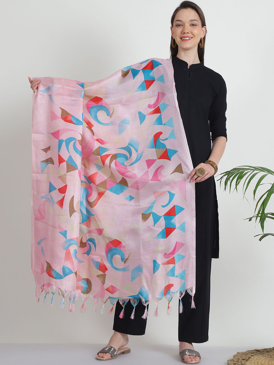 LOOM LEGACY Abstract Printed Tasselled Dupatta