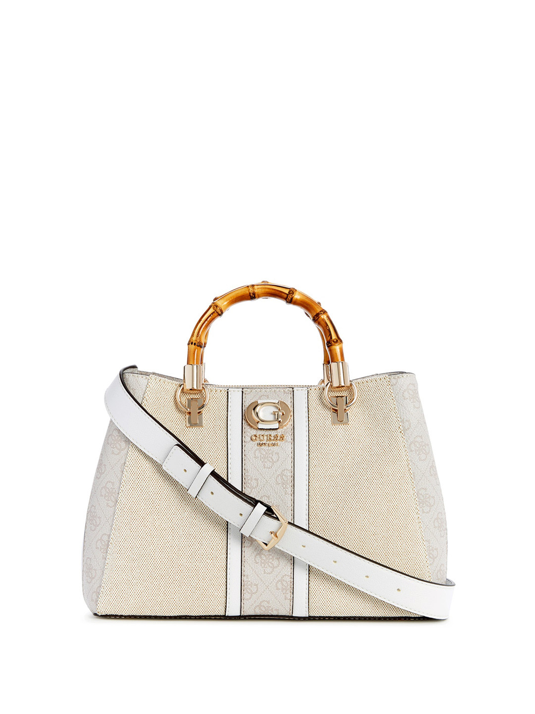 GUESS Brand Logo Textured Cotton Structured Handheld Bag