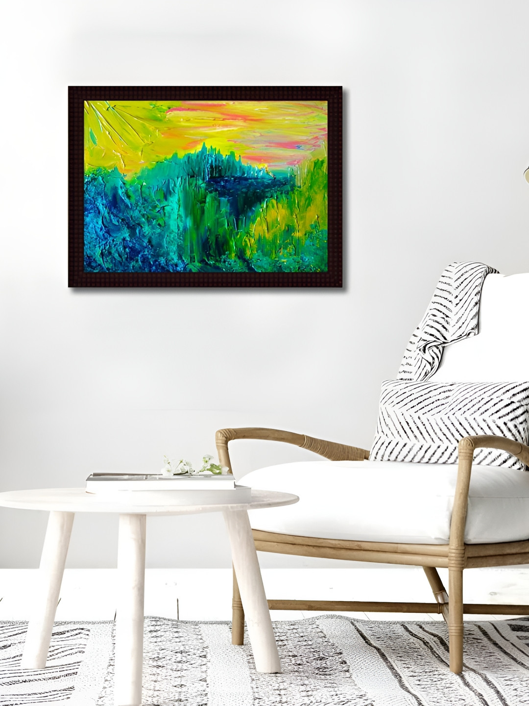Tamatina Yellow & Green Sunrise Printed Wooden Wall Paintings