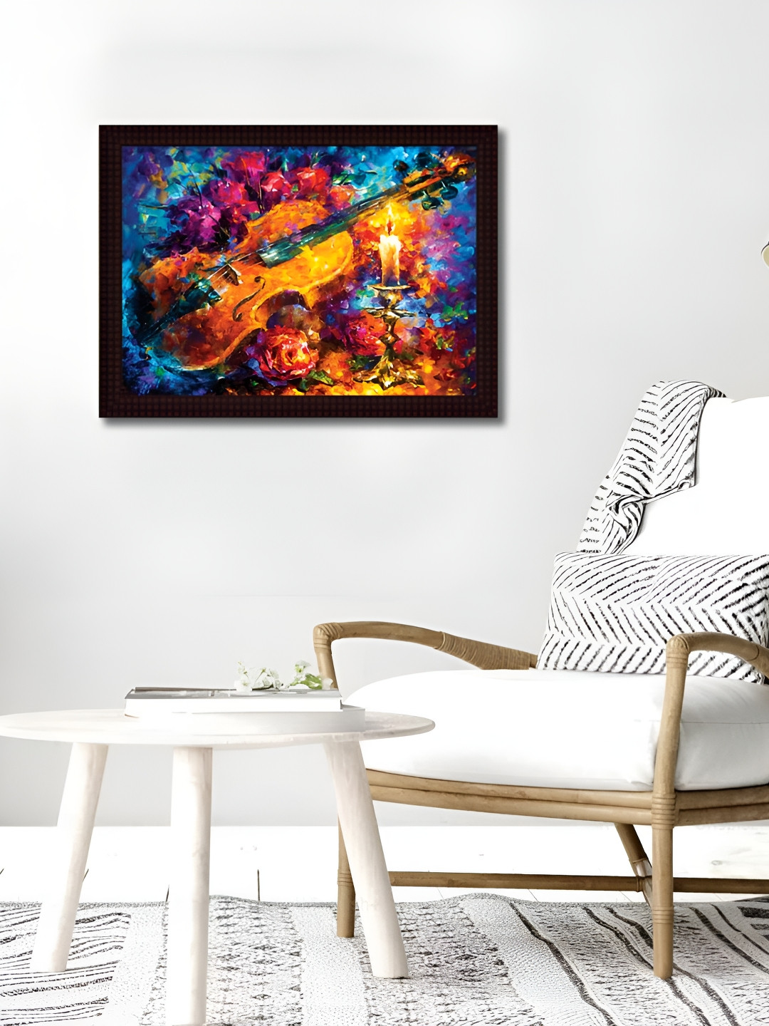Tamatina Blue & Black Violin In The Candlelight Printed Wall Art