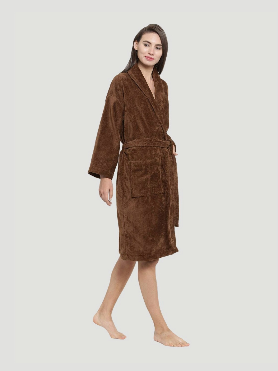 MYTRIDENT Soft Comfort, Willow Wood Brown Cotton Drawstring Knee Length Bath Robe-M