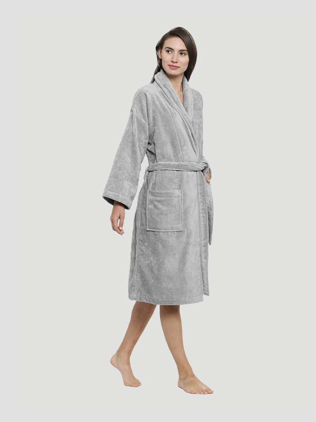 MYTRIDENT Soft Comfort, Real Steel Grey Cotton Drawstring Knee Length Bath Robe-L