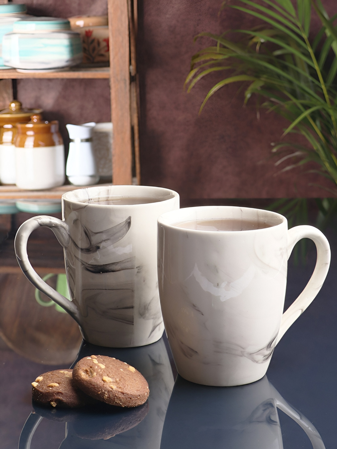 Aura IRL Noir Essence White Marble Ceramic Handmade 2 Piece Mugs-250ml