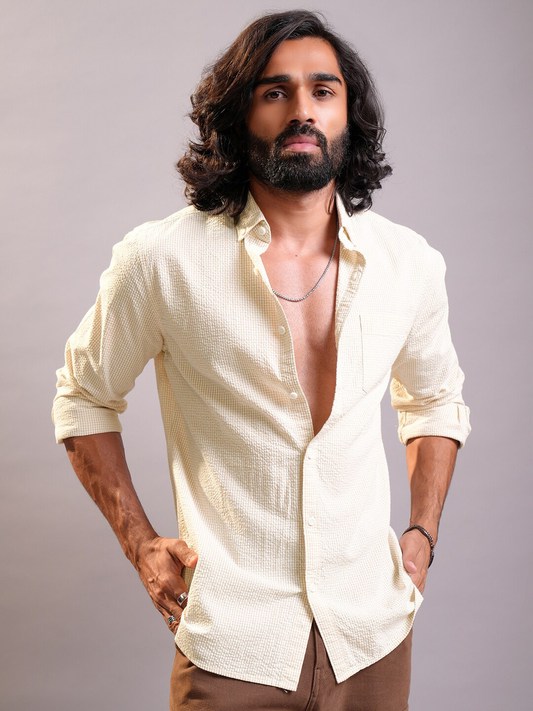 LOCOMOTIVE Premium men Seersucker Button Down Collar Casual Shirt