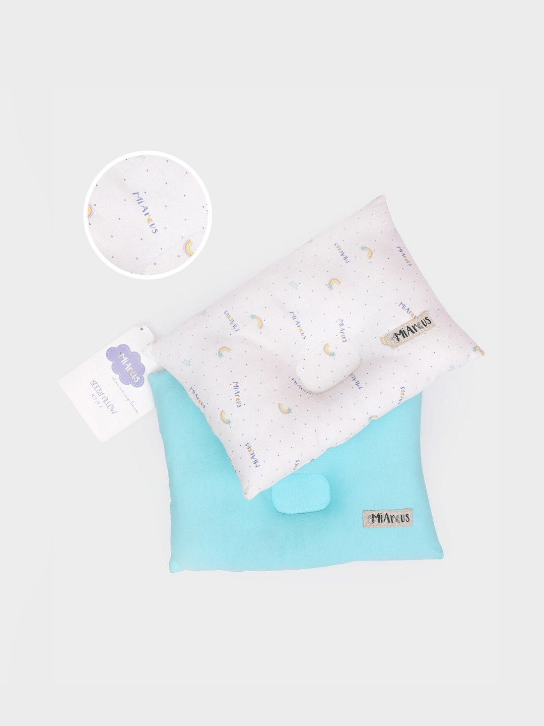 MiArcus White Solid Cotton Set of 2 Medium Baby Pillow-20 x 29 x 20 cm