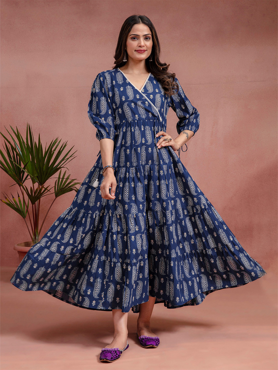 KASYA Printed Cotton Flared Midi Dress