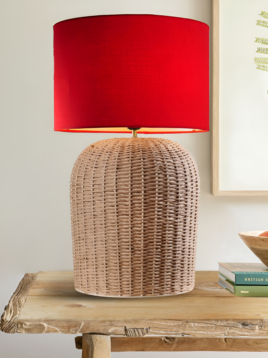 Decazone Red Wood Square Table Lamp with Adjustable Cord