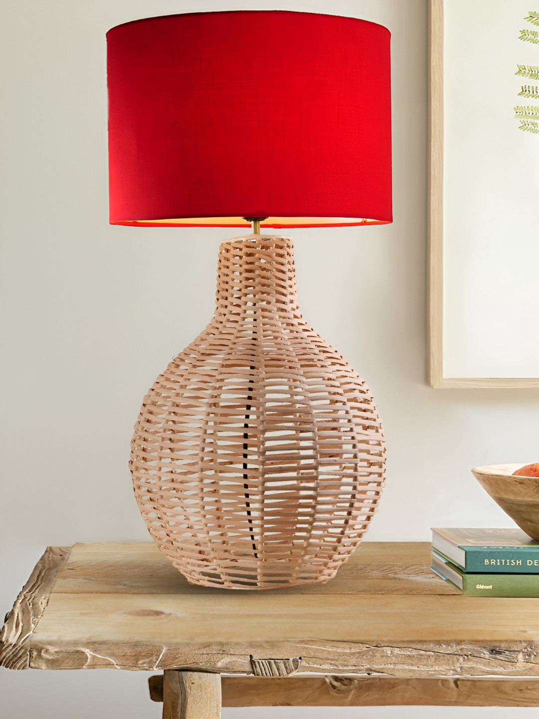 Decazone Red Wood Square Table Lamp with Adjustable Cord