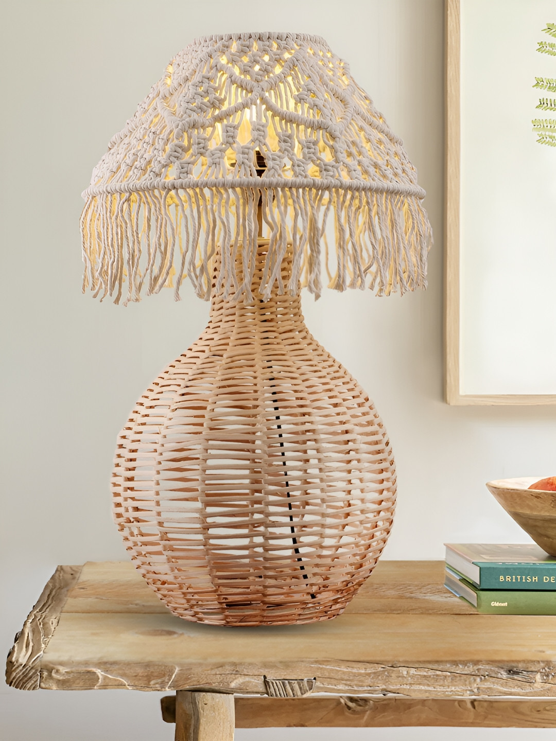 Decazone Beige Wooden Frustum Table Lamp with Adjustable Cord