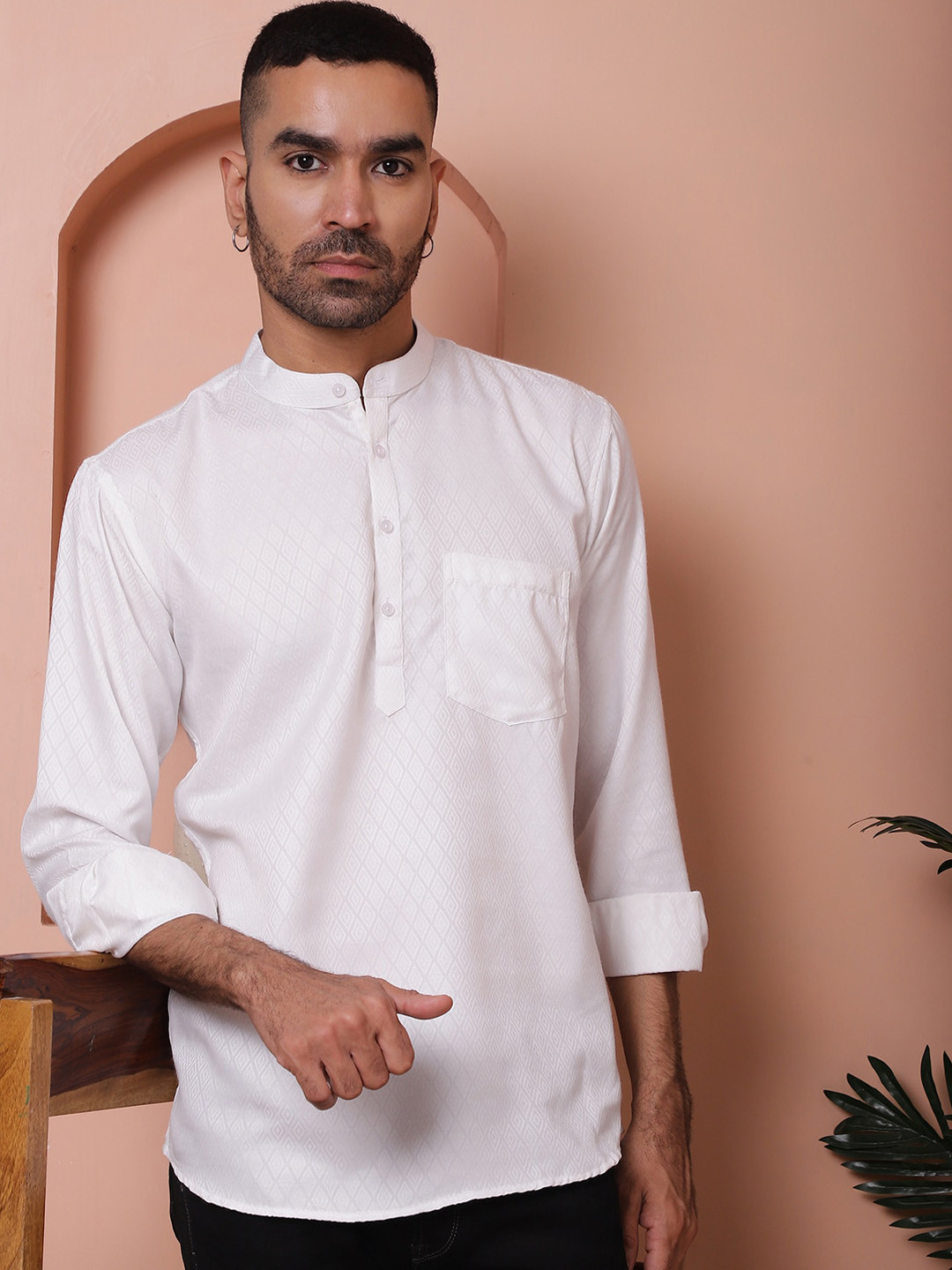 Jompers Woven Design Short Kurta for Men