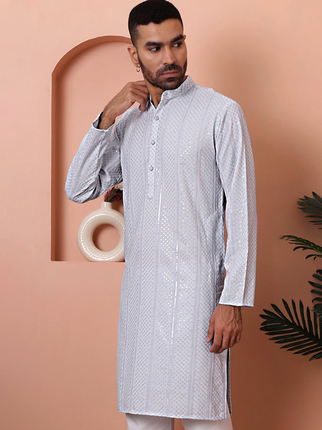 Jompers Men Sequins Embroidered Kurtas.