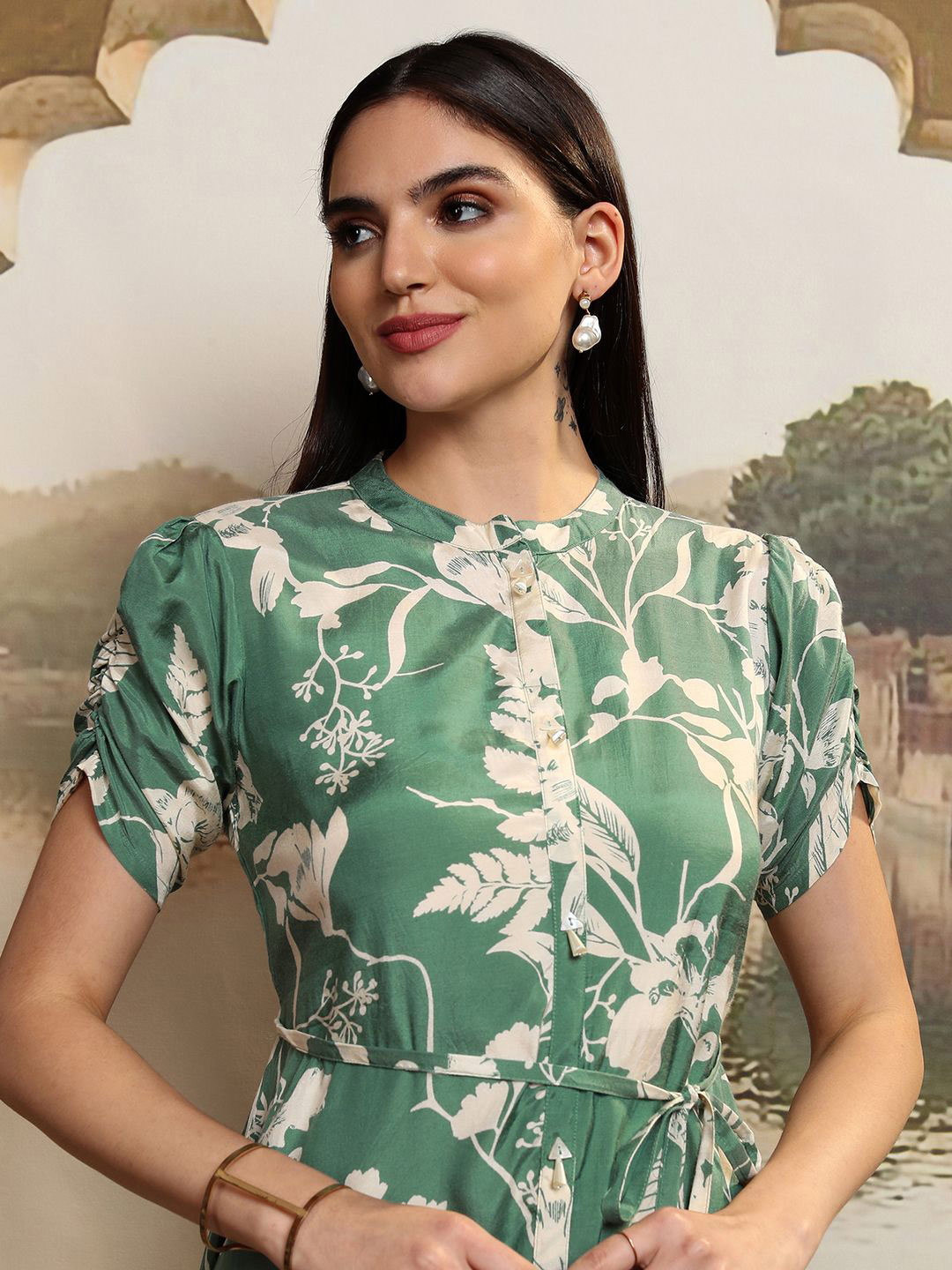 Vishudh Printed A-Line Midi Dress