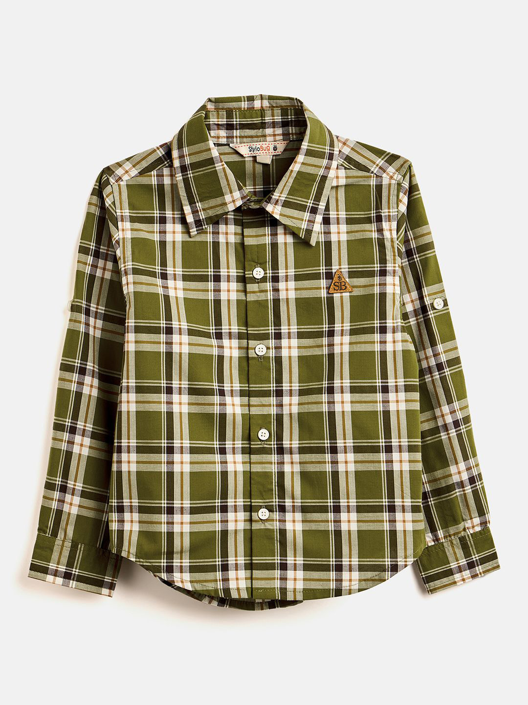 Stylo Bug Boys Slim Fit Tartan Checks Roll-Up Sleeves Cotton Casual Shirt
