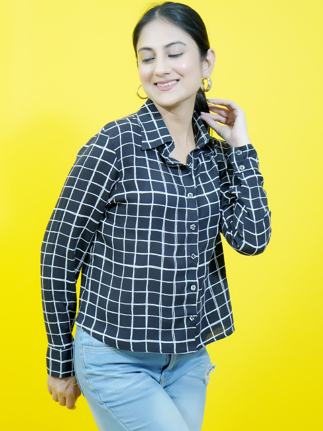 CRAZEVILLA Standard Windowpane Checked Spread Collar Long Sleeves Casual Shirt