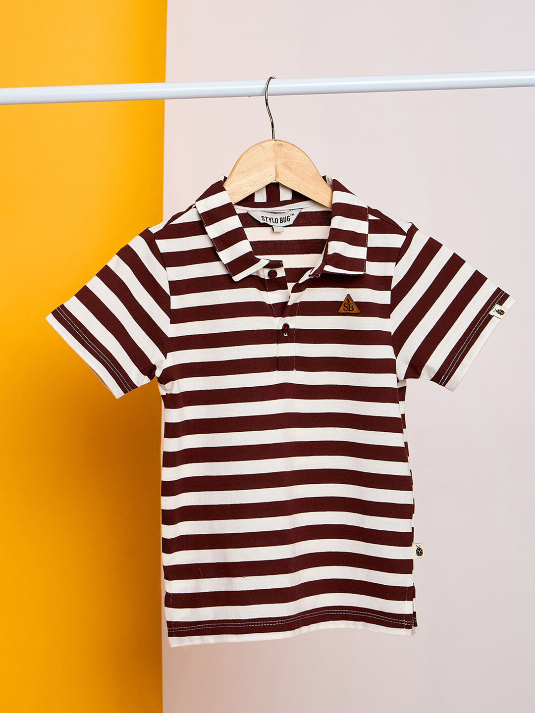 Stylo Bug Boys Striped Polo Collar Applique Slim Fit T-shirt