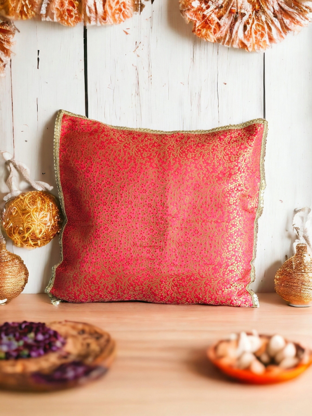 Feels Like Home Ethnic Motifs Brocade Washable 2 Piece Square Cushion Covers - 16x16In