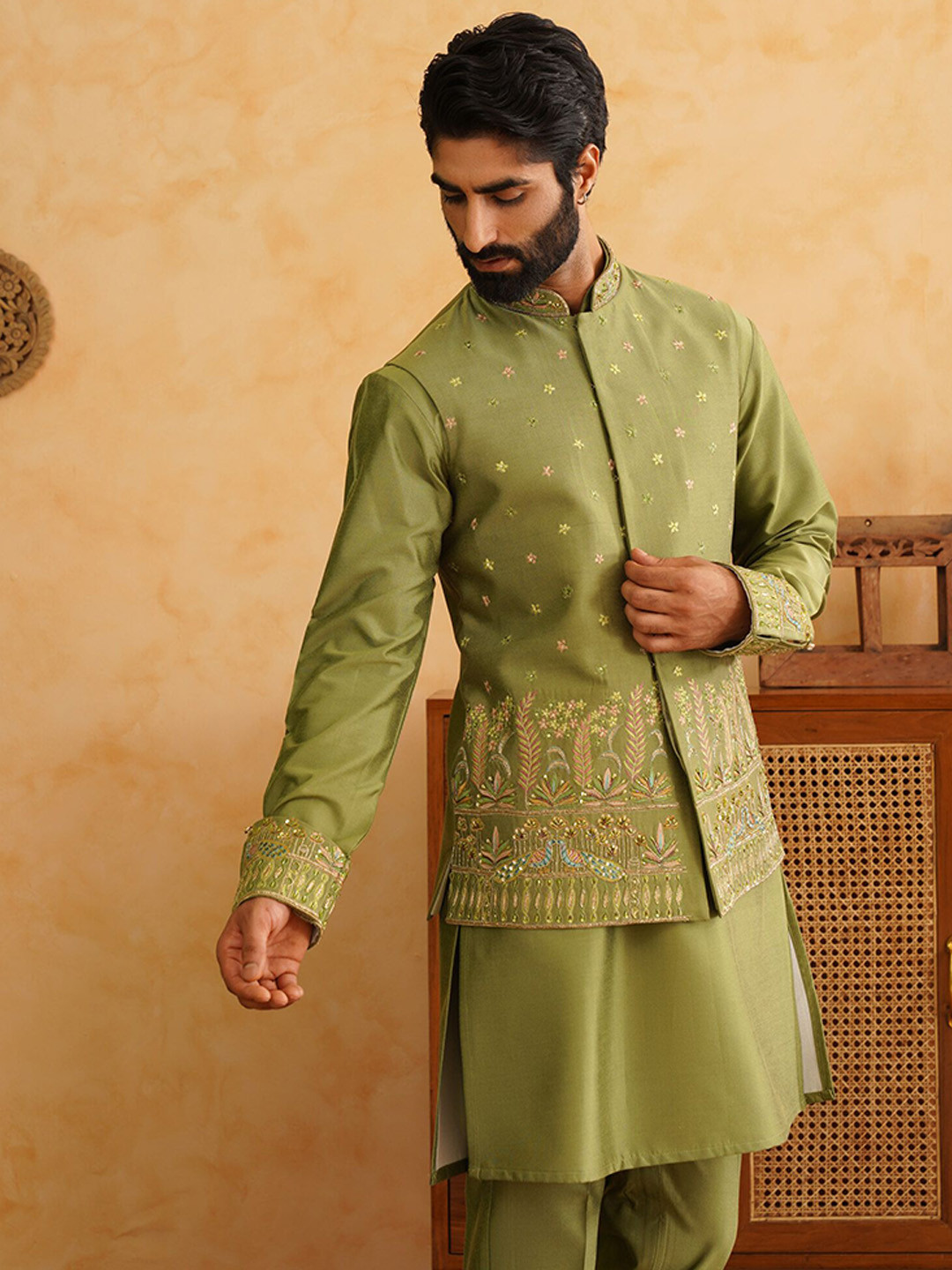 Denis Parkar Men Regular Beads and Stones Kurta with Pyjamas